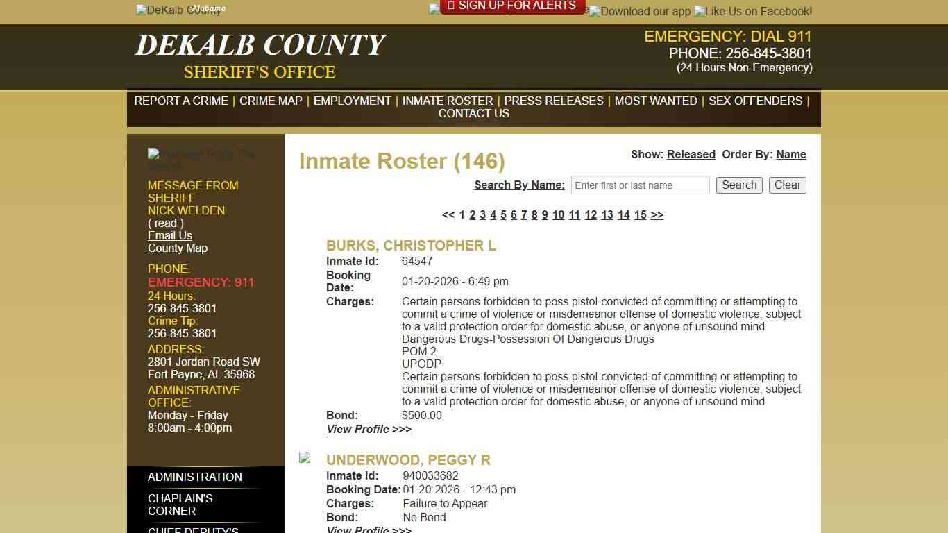 Inmate Roster - Current Inmates Booking Date Descending - DeKalb County Sheriff's Office - Fort Payne, Alabama